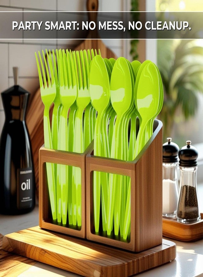 Blue Orchards Lime Green Plastic Spoon and Fork (24 Each) - Colored Plastic Silverware Sets for Parties - Image 5